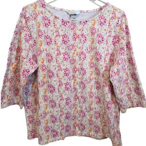CJ Banks Womens Plus Size‎ X Top Pink Orange Floral Medallion 3/4 Sleeve Coastal